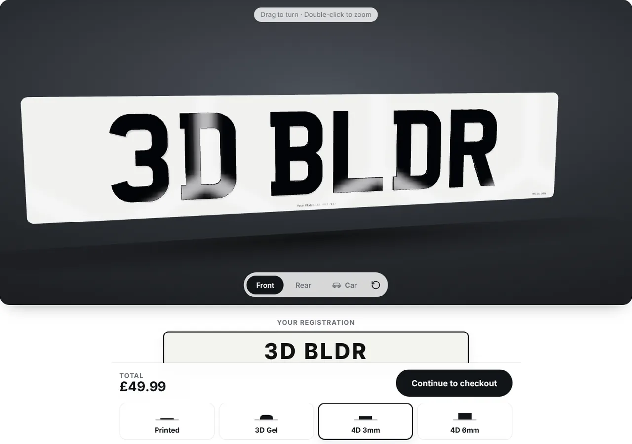 The builder on a computer: the plate preview with the registration box, status message and style picker below