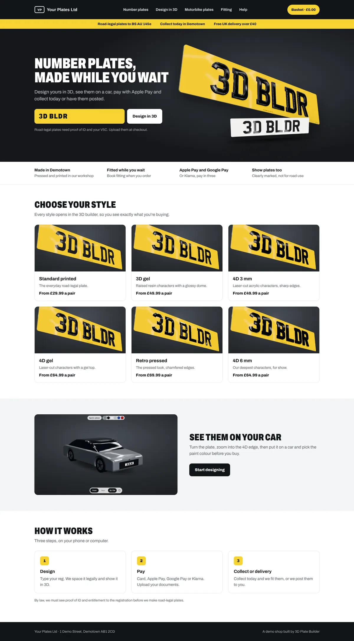 A demo plate shop home page, scrolling